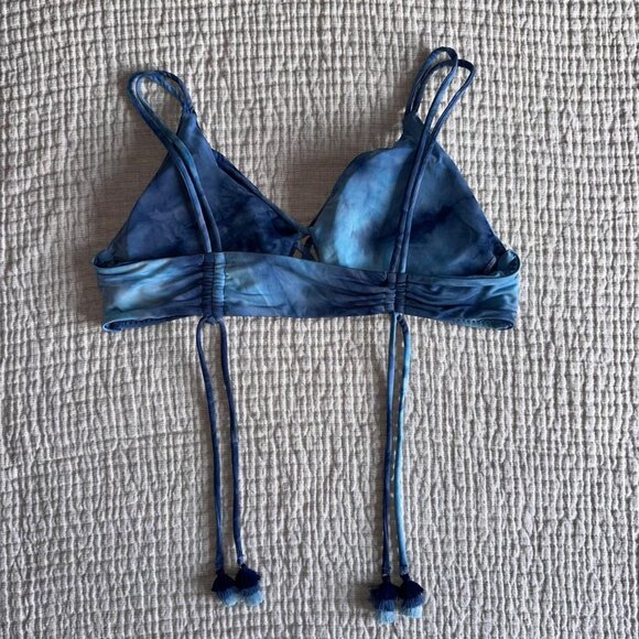 Isabella Rose Bikini Top Blue Tie Dye Tassels Cutouts Large - Picture 2 of 5